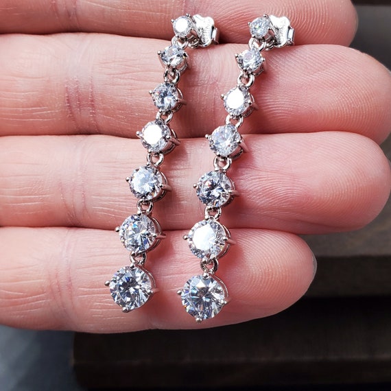 Sterling Silver String Of Bright Cubic Zirconia D… - image 3