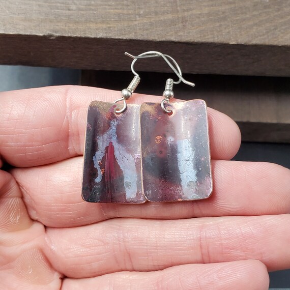 Sterling Silver & Copper Unique Pattern Dangle Ea… - image 3