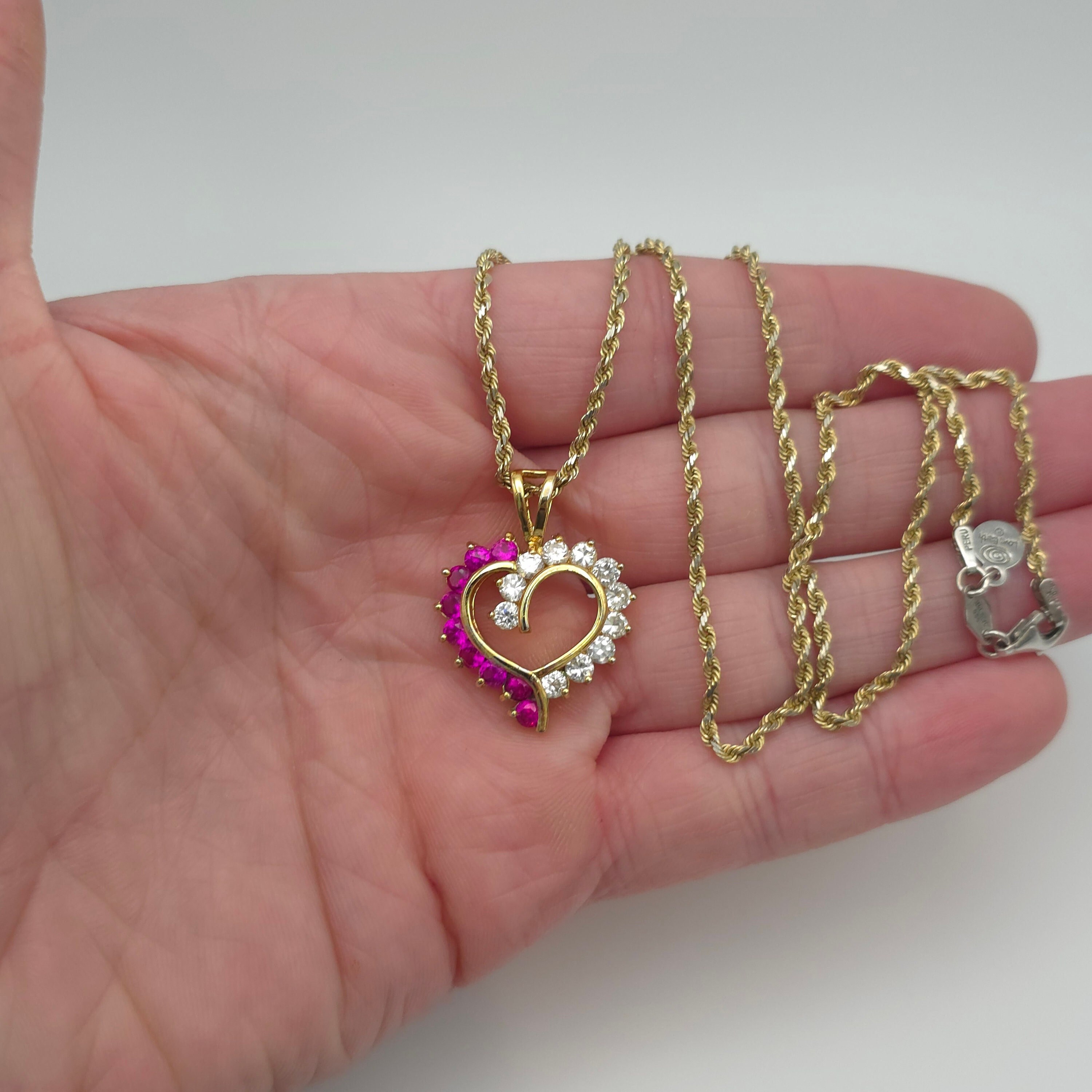 18 Inch Gold Over 925 Sterling Silver Ruby and CZ Heart