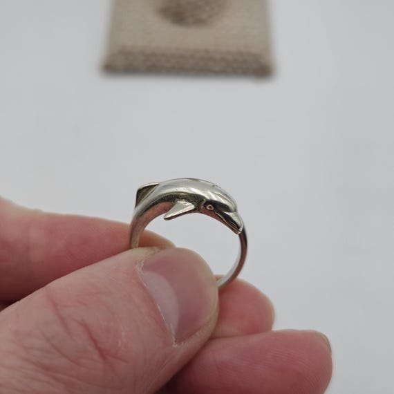 Size 7.75 Sterling Silver Solid Dolphin Animal Ri… - image 2