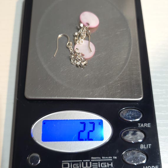 Sterling Silver Pink Shell Rustic Long Earrings A… - image 4