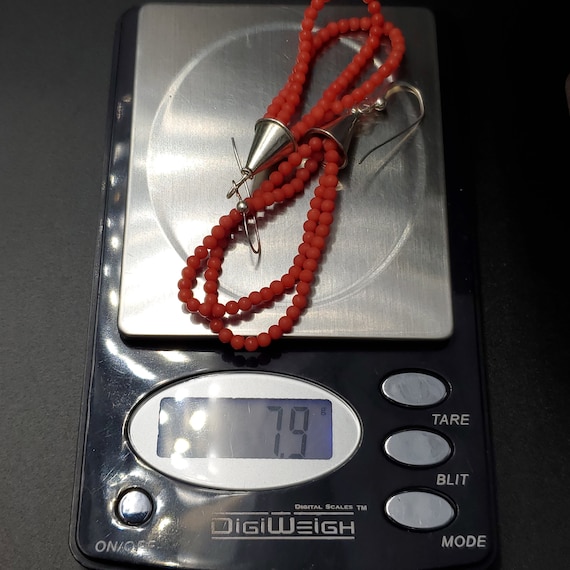 Sterling Silver Unique Red Shell Double String Ea… - image 4