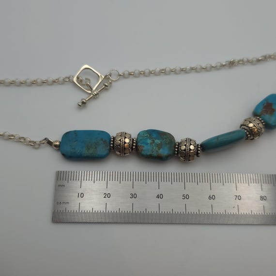 18 Inch Sterling Silver Solid Turquoise Stones Ne… - image 6