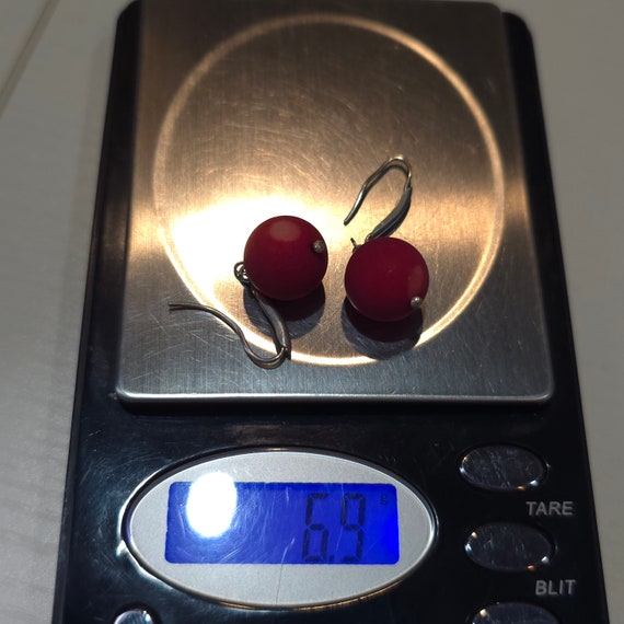 925 Sterling Silver Sphere Red Shell Dangle Earri… - image 5