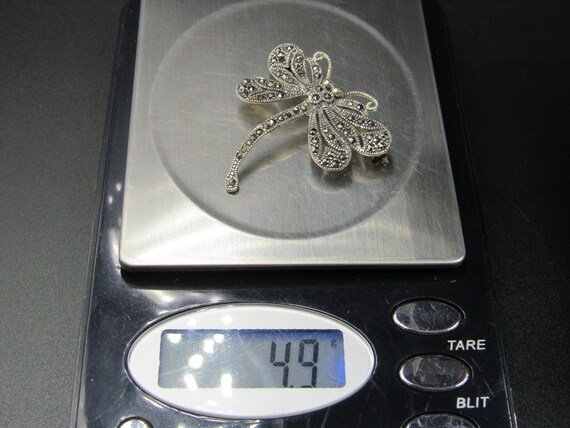 Sterling Silver Marcasite Dragonfly Pin Brooch - image 7