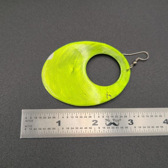 Silver Plated Large Green Shell Dangle Earrings B… - image 4