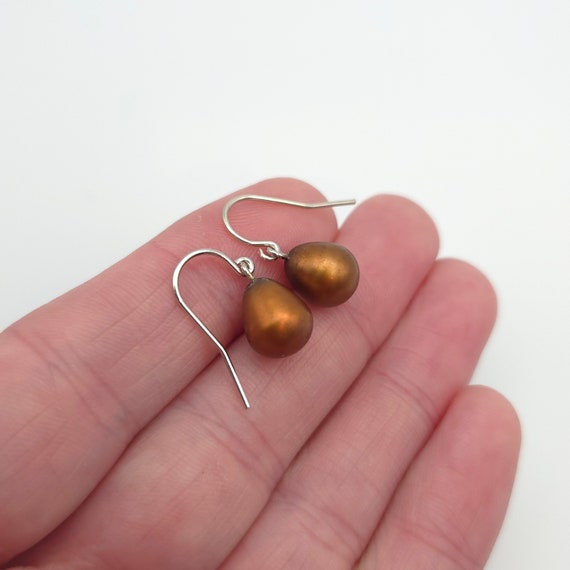 Sterling Silver Genuine Brown Pearl Earrings A467 View 2