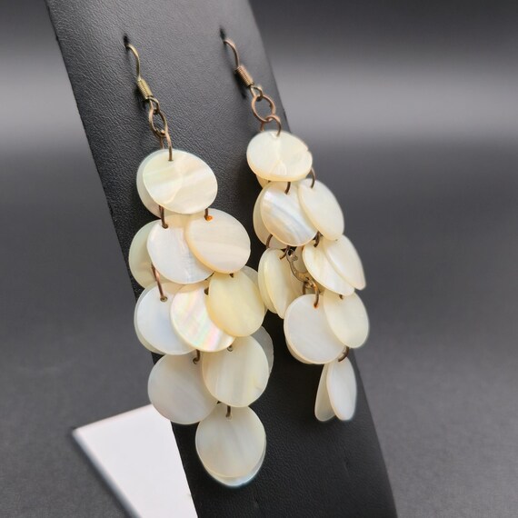 Copper Layered White Shell Long Dangle Earrings B… - image 2
