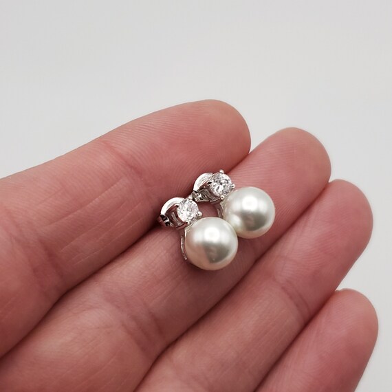 925 Sterling Silver White Faux Pearl And Clear CZ… - image 2