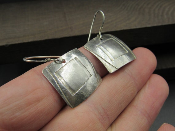 Sterling Silver Simple Square Dangle Earrings - image 2