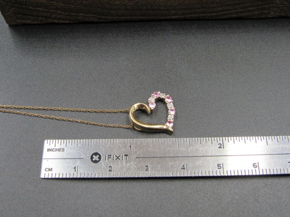 18" 10K Gold  Pink Topaz Heart Diamond Accent Nec… - image 6