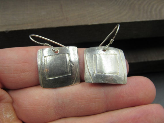 Sterling Silver Simple Square Dangle Earrings - image 1