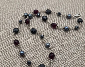 18 Inches Sterling Silver Pearls Crystal and Stone Chain Necklace