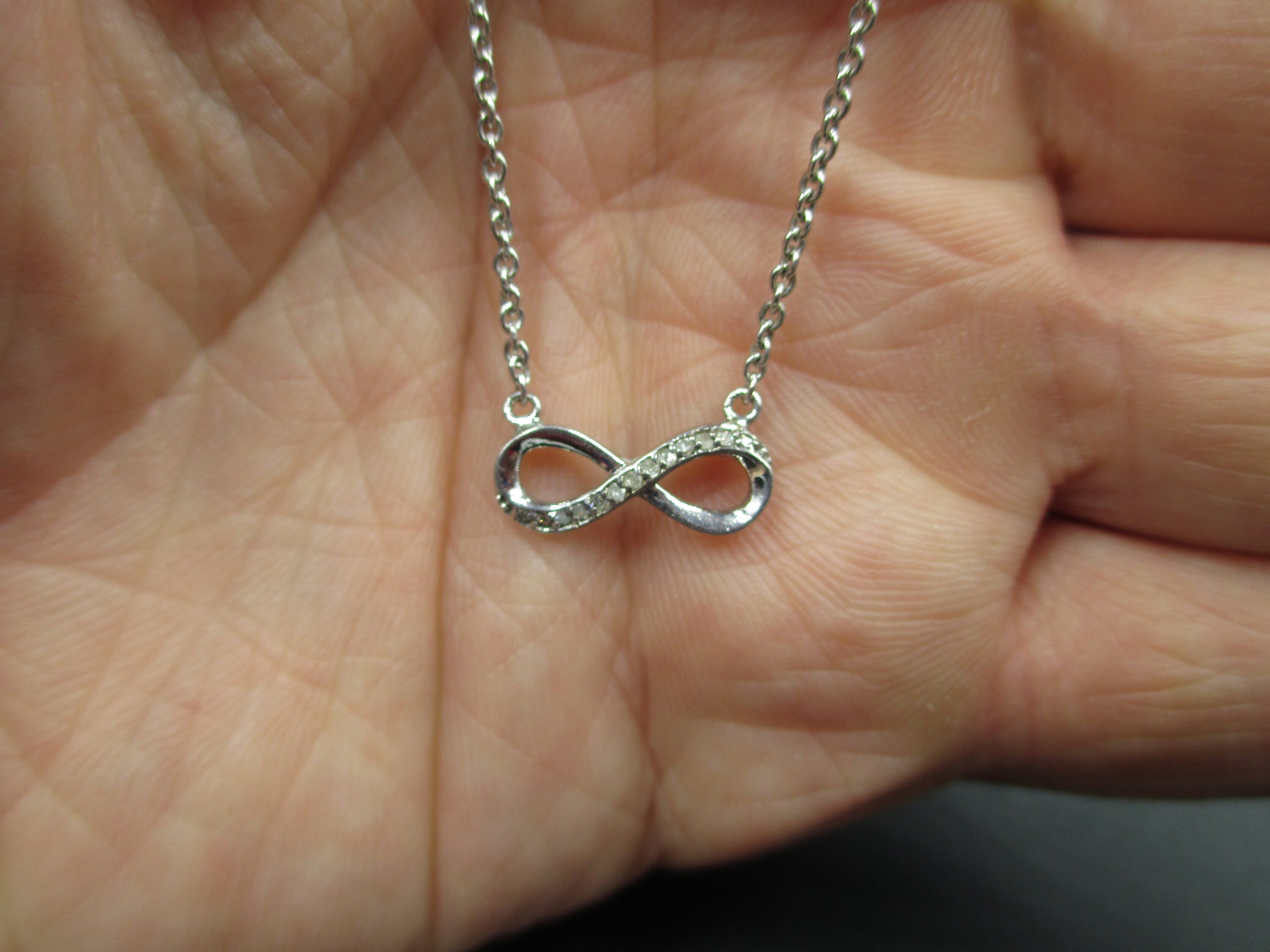 アクセサリー Unused Necklace UH0549 Silver 925 Vintage 18 Inch 925 Sterling Silver Diamond Infinity Symbol