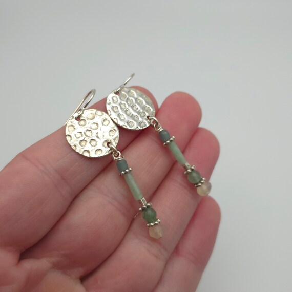 925 Sterling Silver Hammered Nephrite And Chrysop… - image 2