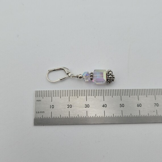 Sterling Silver Simple Crystal Cube Dangle Earrin… - image 4