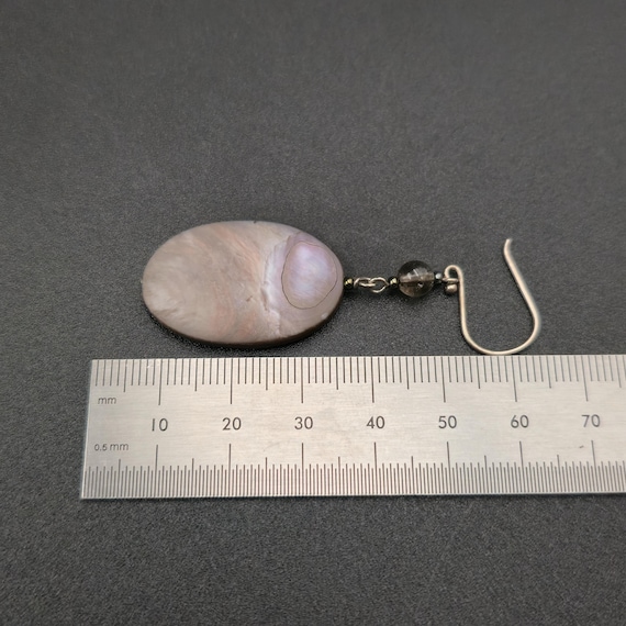 Sterling Silver Oval Dark Shell Dangle Earrings A… - image 4