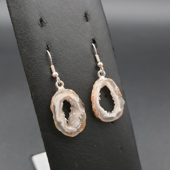 Silver Plated Agate Geode Stone Dangle Earrings A… - image 2