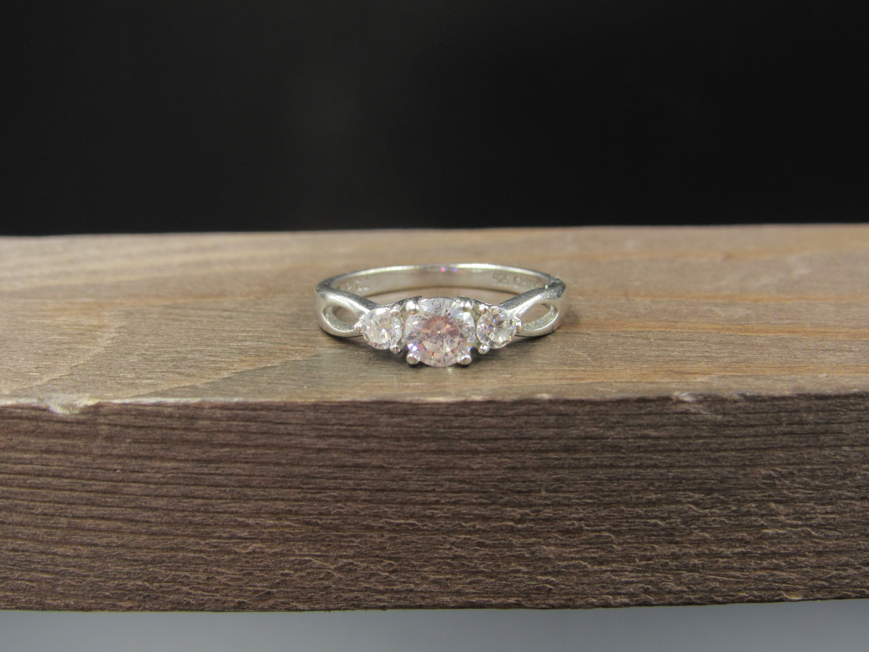 Size 7 Sterling Silver Triple Clear CZ Plain Gem Band Ring