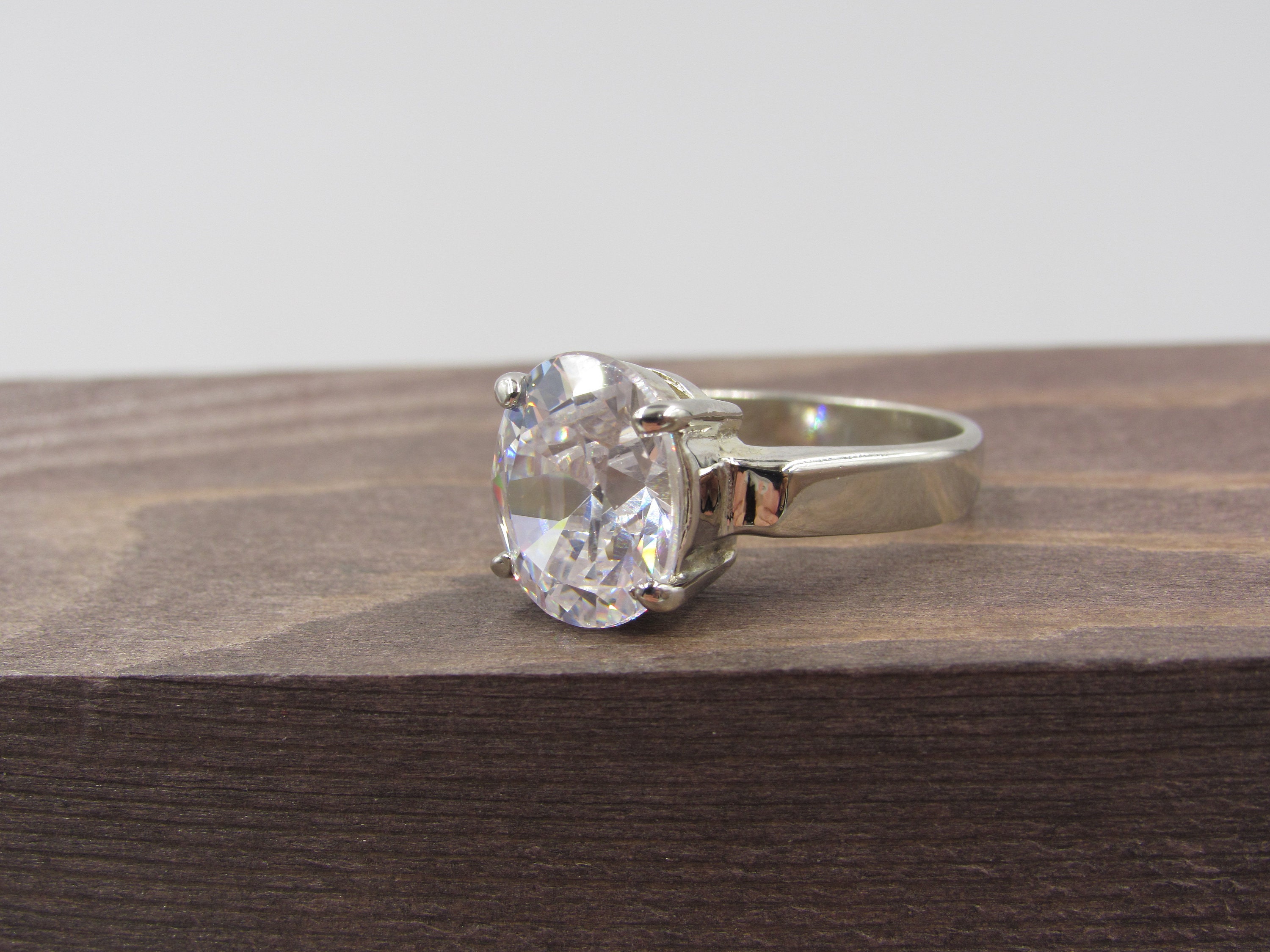 Size 7.25 Sterling Silver Clear CZ Diamond Band Ring Vintage