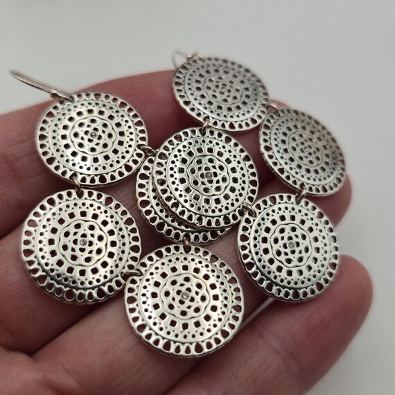 Sterling Silver Large Pattern Crystal Earrings A4… - image 3