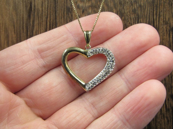 18" Sterling Silver Bright Crystal Heart Necklace… - image 1