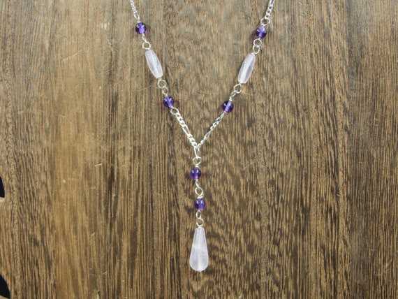 18 Inch Sterling Silver Rose Quartz And Amethyst … - image 1