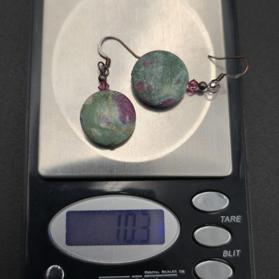 Copper Ruby In Fuchsite Stone Dangle Earrings A60… - image 5