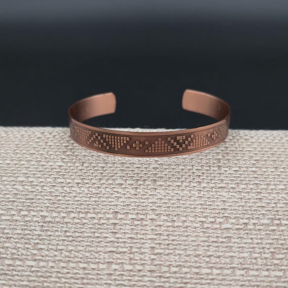 7 Inch Solid Copper Geometric Etching Cuff Bracel… - image 1