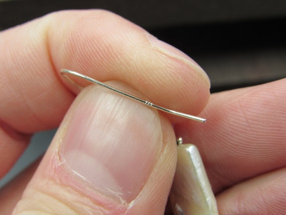 Sterling Silver Rectangle White Shell Handmade Ea… - image 3