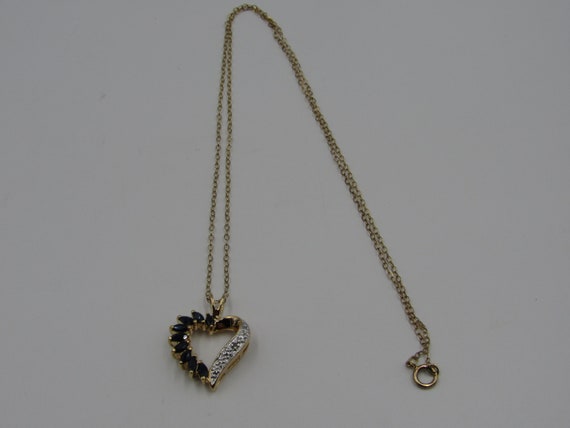 18" Sterling Silver Sapphire & Diamond Heart Neck… - image 2