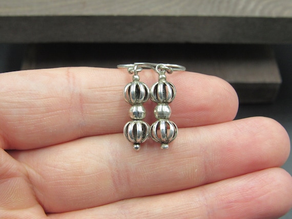 Sterling Silver Rustic Odd Open Orb Earrings Vint… - image 1