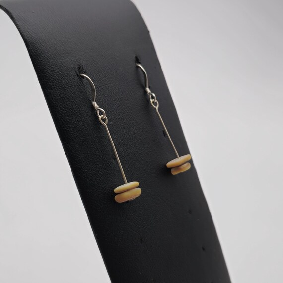 Sterling Silver Bar Style Shell Dangle Earrings A… - image 2