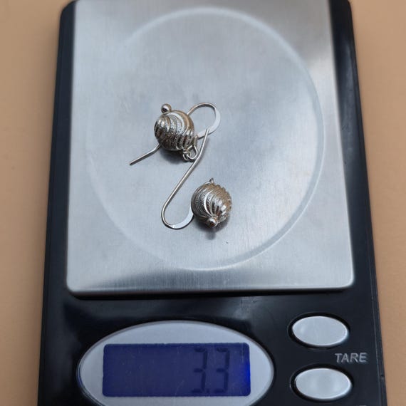 Sterling Silver Textured Pattern Orb Dangle Earri… - image 5