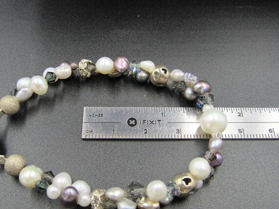 7" Sterling Silver Real Pearls Twisted Style Brac… - image 7