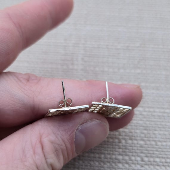 Sterling Silver Square Unique Pattern Stud Earrin… - image 3