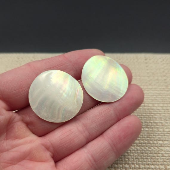 Silver Plated White Circle Shell Handmade Earring… - image 2