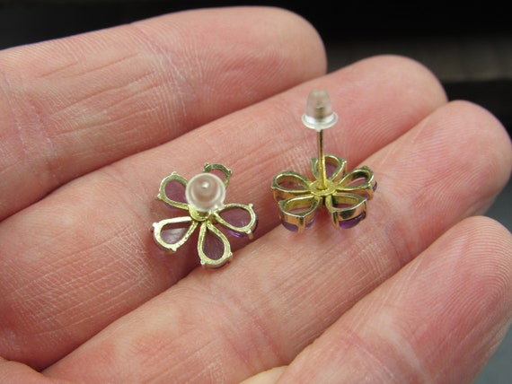 Sterling Silver Floral Amethyst Gold Plated Stud … - image 3
