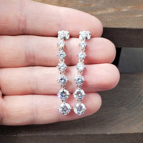 Sterling Silver String Of Bright Cubic Zirconia D… - image 1