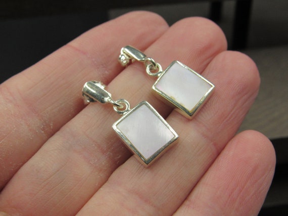 Sterling Silver Simple White Shell Rectangle Earr… - image 2