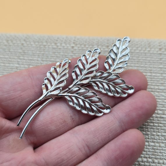 Sterling Silver Large Five Leaf Double Branch Pin… - image 3