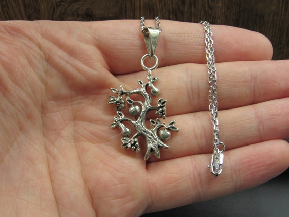 18" Sterling Silver Tree With Fruit Pendant Neckl… - image 2