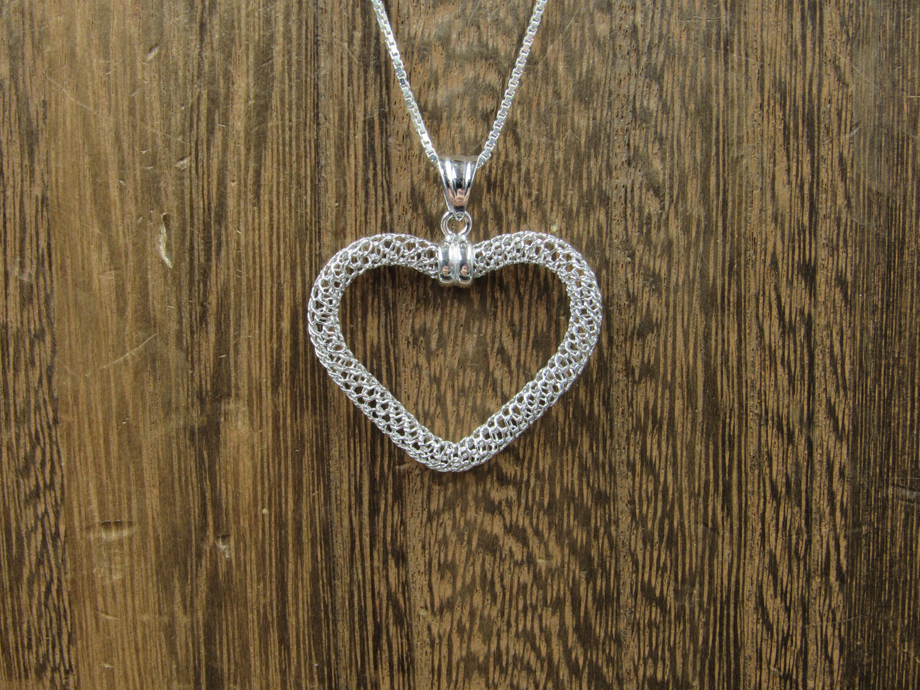 20 Inch Sterling Silver Fancy Cage Style Love Heart Pendant