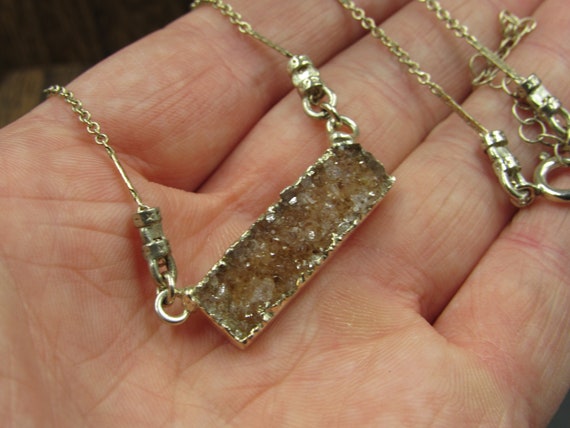 16" Sterling Silver Rustic Brown Druzy Stone Neck… - image 3