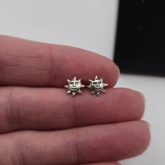 Sterling Silver Tiny Small Smiling Sun Stud Earri… - image 1