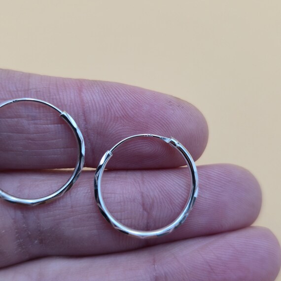 Sterling Silver Cool Pattern Small Hoop Earrings … - image 3