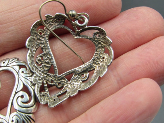 Sterling Silver Large Ornate Heart Drop Earrings … - image 3