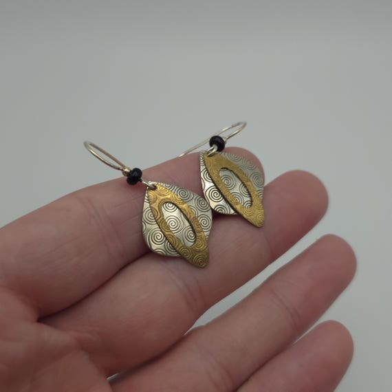 Sterling Silver Textured Two Tone Pattern Earring… - image 2