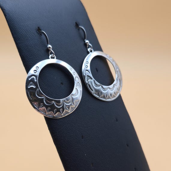 Sterling Silver Native Style Pattern Dangle Earri… - image 2