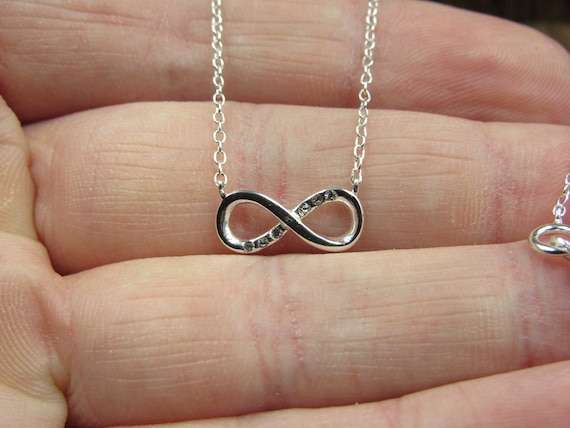 18" Sterling Silver Crystal Tiny Infinity Necklac… - image 2